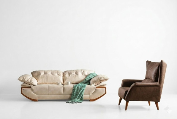 Ensemble de canapés pour le salon blanc et marron, designer trois places fauteuil de luxe