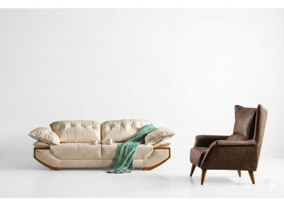 Ensemble de canapés pour le salon blanc et marron, designer trois places fauteuil de luxe