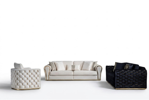 Bleu - Ensemble salon beige Luxe Canapé 3+3+1 Places Design