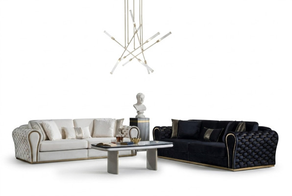 Canapé ensemble noir blanc 3+3 designer seater luxe tapisserie 2x canapés