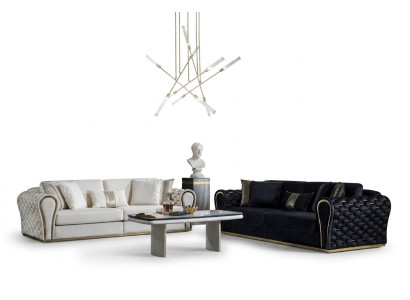 Canapé ensemble noir blanc 3+3 designer seater luxe tapisserie 2x canapés