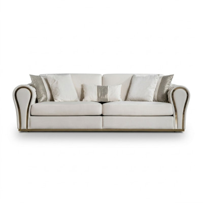 Canapé rembourré de designer blanc trois places, luxueux, mobilier de sièges en textile à trois places.