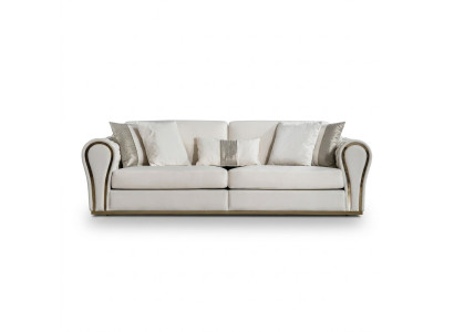 Canapé rembourré de designer blanc trois places, luxueux, mobilier de sièges en textile à trois places.
