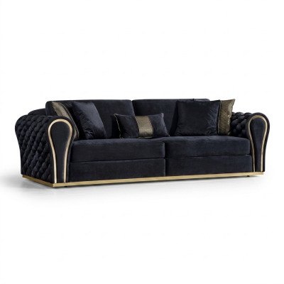 Élégant canapé rembourré de luxe noir 3 places pour le salon