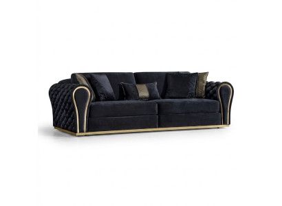 Élégant canapé rembourré de luxe noir 3 places pour le salon