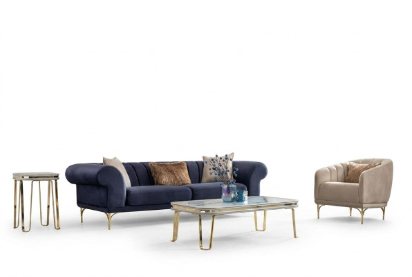 Moderne Canapé Bleu-Beige Ensemble de designer 3+1 places Fauteuil de luxe pour salon