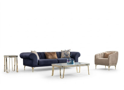 Moderne Canapé Bleu-Beige Ensemble de designer 3+1 places Fauteuil de luxe pour salon