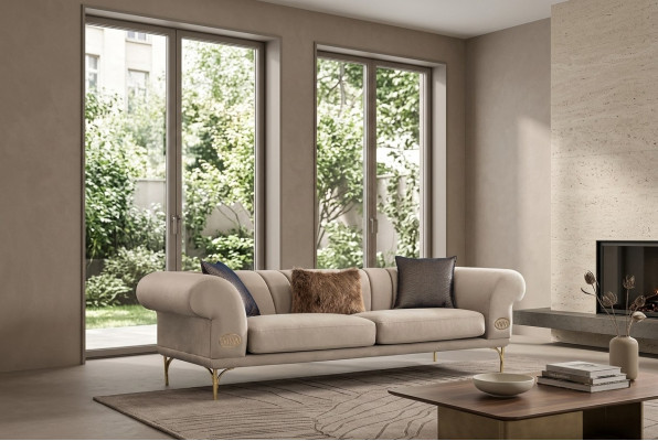 Canapé trois places de luxe beige rembourré Mobilier de salon 3 places neuf