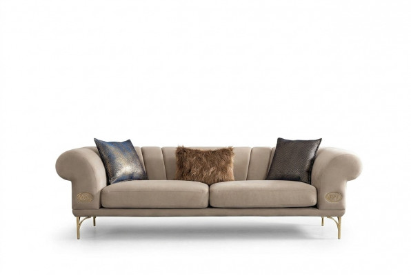 Canapé trois places de luxe beige rembourré Mobilier de salon 3 places neuf