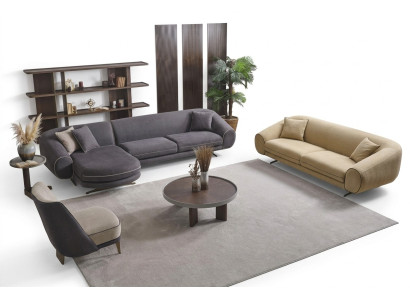Ensemble de salon moderne Gris Canapé d'angle en forme de L 3 places Fauteuil rembourré
