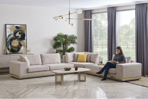Salon Canapé d'angle beige clair en L Canapé moderne en tissu Meubles de canapé