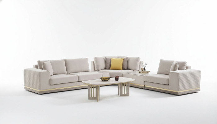 Salon Canapé d'angle beige clair en L Canapé moderne en tissu Meubles de canapé