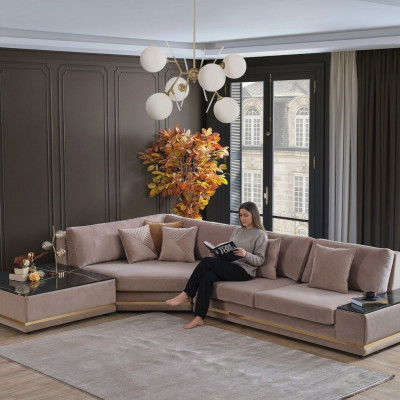 Canapé d'angle design en forme de L beige Tapisserie Paysage de vie luxueux Sofa