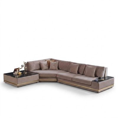 Canapé d'angle design en forme de L beige Tapisserie Paysage de vie luxueux Sofa