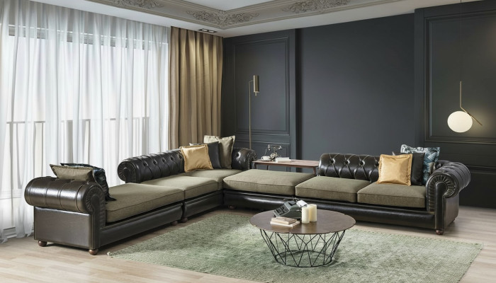 Salon Chesterfield en forme de L vert-noir Canapé Rembourré Canapés neufs