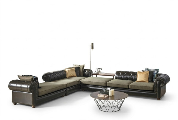 Salon Chesterfield en forme de L vert-noir Canapé Rembourré Canapés neufs
