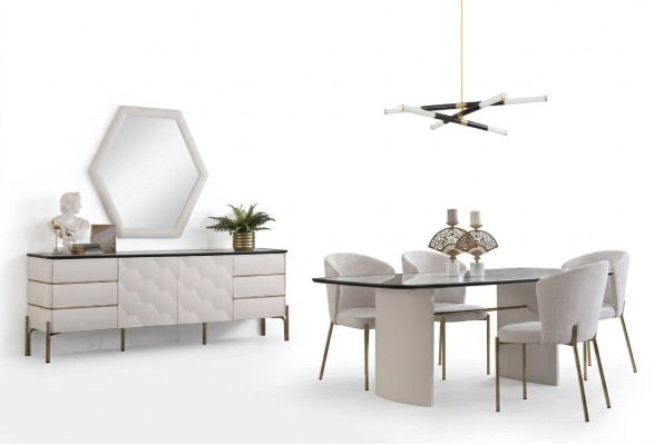 Ensemble de salle à manger élégant Table à manger grand format 4x chaises Buffet Miroir