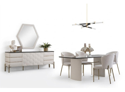 Ensemble de salle à manger élégant Table à manger grand format 4x chaises Buffet Miroir