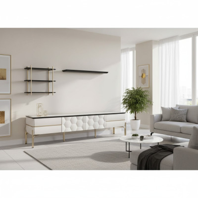 Unité murale blanche moderne, armoire TV pratique, étagères luxueuses, ensemble de 3 pièces