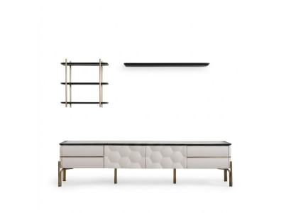 Unité murale blanche moderne, armoire TV pratique, étagères luxueuses, ensemble de 3 pièces