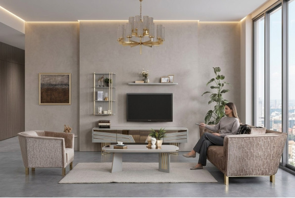 Salon gris meubles en bois designer armoire TV armoires murales meubles de salon