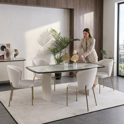 Ensemble de salle à manger blanc Table à manger design 4 chaises Mobilier en bois de luxe 5 pièces