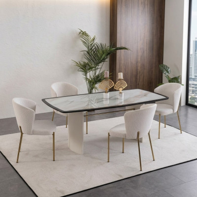 Ensemble de salle à manger blanc Table à manger design 4 chaises Mobilier en bois de luxe 5 pièces