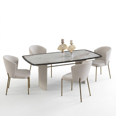 Ensemble de salle à manger blanc Table à manger design 4 chaises Mobilier en bois de luxe 5 pièces