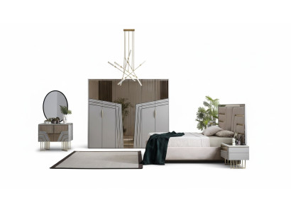 Ensemble de chambre moderne Lit de luxe 2x Tables de chevet Armoire 6 pièces.