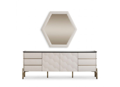Salle à manger moderne Ensemble de meubles de designer Buffet blanc Grand miroir 2 pièces