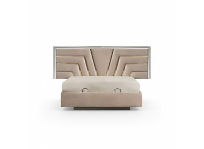 Chambre beige Lit double Cadre en bois stable Revêtement design du lit