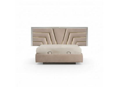 Chambre beige Lit double Cadre en bois stable Revêtement design du lit