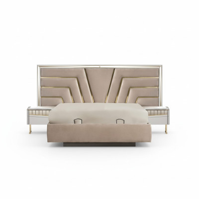 Chambre Beige Lit Designer 2x Tables de chevet Stivoller Set 3 pièces