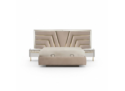 Chambre Beige Lit Designer 2x Tables de chevet Stivoller Set 3 pièces