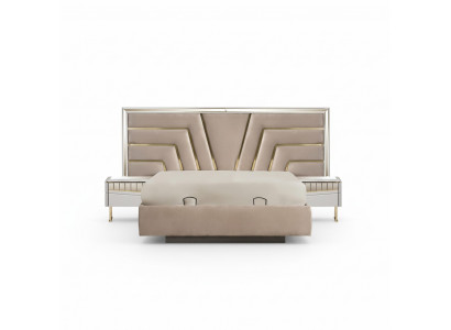 Chambre Beige Lit Designer 2x Tables de chevet Stivoller Set 3 pièces
