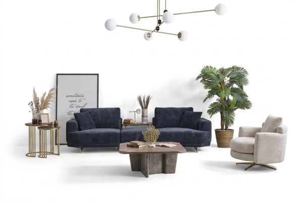 Trois places bleu Fauteuil blanc Ensemble de canapés de salon Design 2 pièces