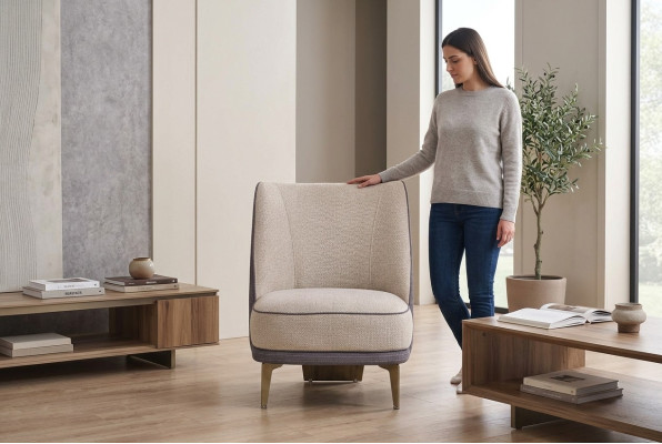 Fauteuil beige Mobilier de salon Elégant fauteuil rembourré Designer 1 place