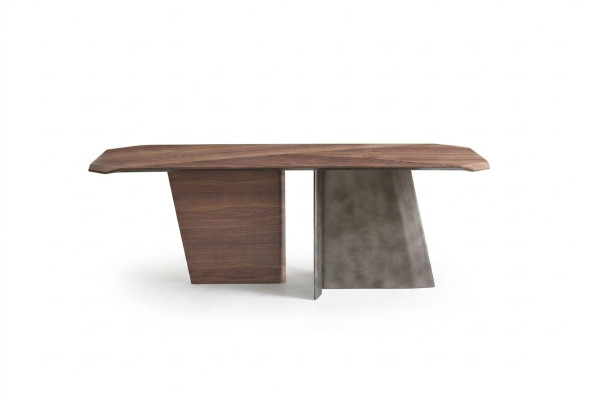 Table à manger brune de designer, table en bois de luxe, salle à manger, meubles de haute qualité.
