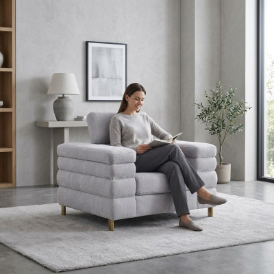 Fauteuil moderne gris avec rembourrage, siège unique, mobilier de salon à un place