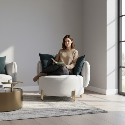 Fauteuil blanc en textile de luxe, une place, design, pour salon, fauteuil rembourré