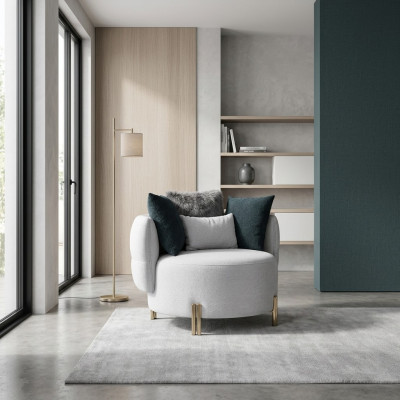 Fauteuil blanc en textile de luxe, une place, design, pour salon, fauteuil rembourré