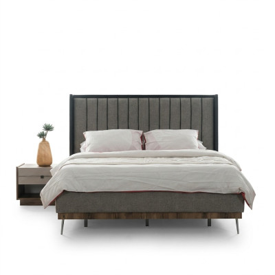 Ensemble de chambre grise Luxe Lit 2x Tables de chevet Élégante Suite