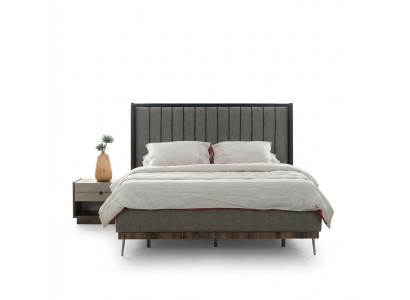 Ensemble de chambre grise Luxe Lit 2x Tables de chevet Élégante Suite