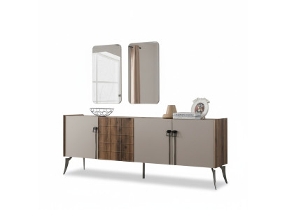 Moderne Suite de Luxe Beige Buffet 2x Miroir Meuble en Bois Buffet