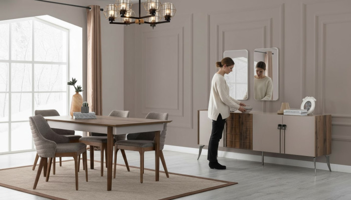 Ensemble de salle à manger élégant Ensemble de salle à manger de luxe Table de designer Chaises miroir
