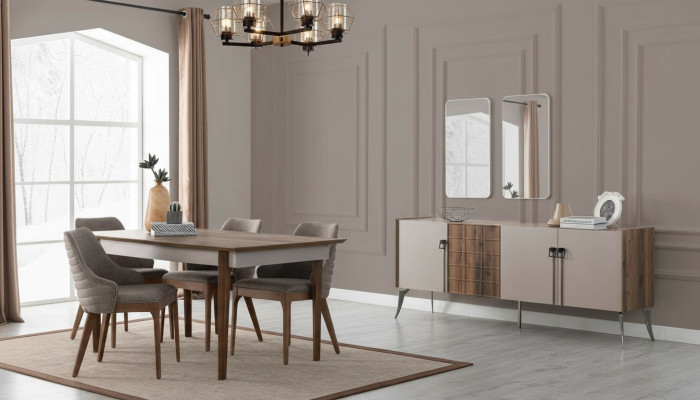 Ensemble de salle à manger élégant Ensemble de salle à manger de luxe Table de designer Chaises miroir