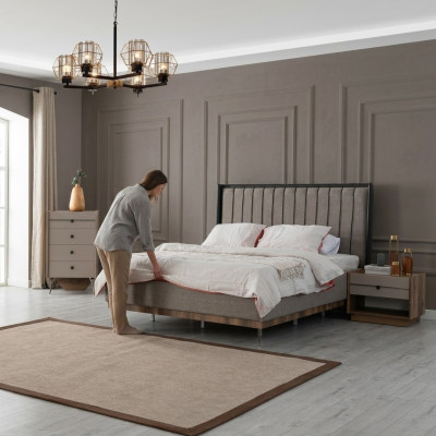 Chambre grise Lit Designer Cadre en bois Noble Lits Textiles de Lit