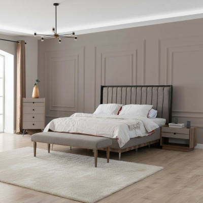 Chambre grise Lit Designer Cadre en bois Noble Lits Textiles de Lit