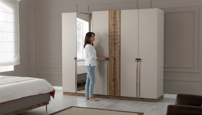 Armoire de chambre beige Armoires de designer Armoires de luxe Armoires en bois
