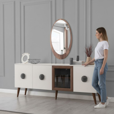 Mobilier de salle à manger moderne Buffet de designer Miroir de luxe Ensemble de 2 pièces nouveau
